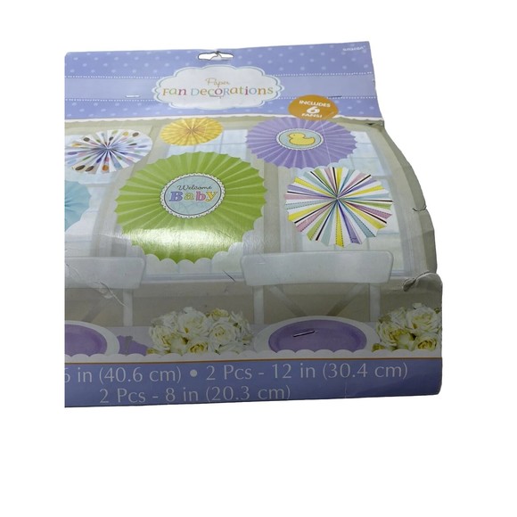 Baby Shower Party Decor Paper fan decorations 6pc set - Picture 7 of 7